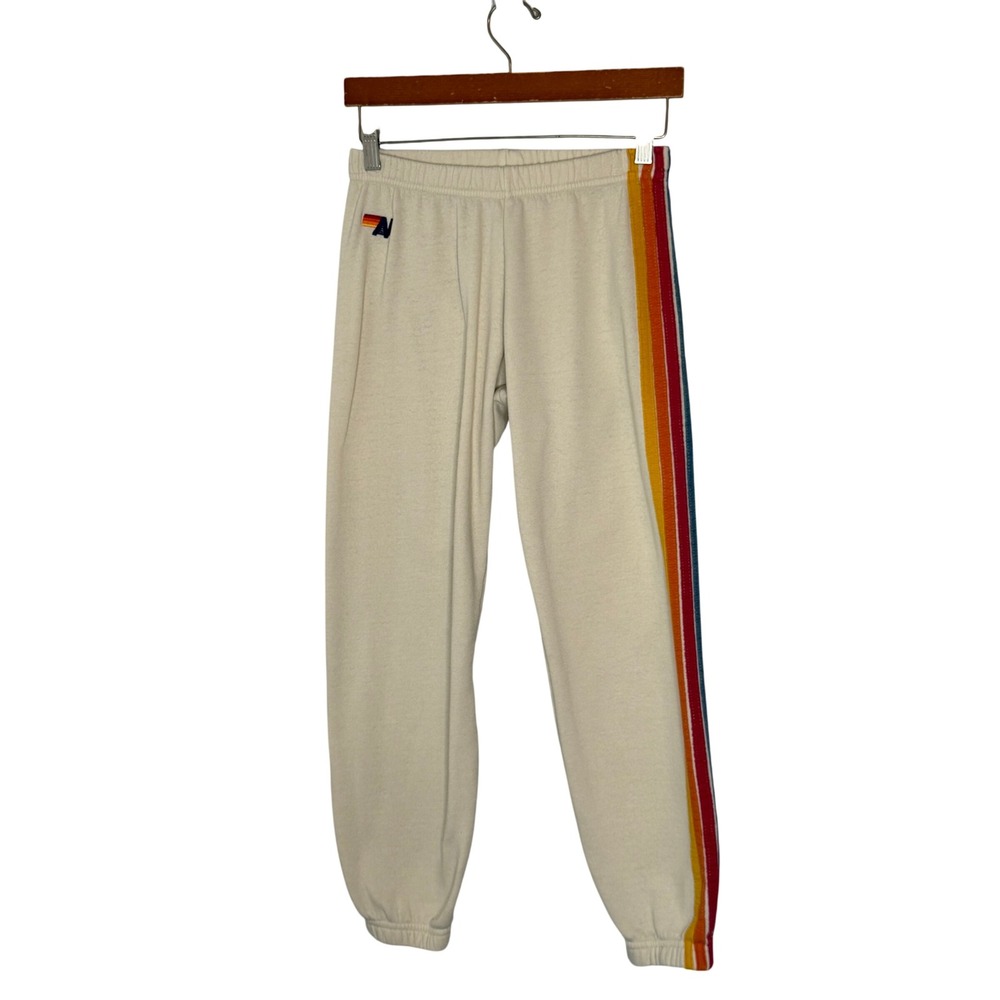 Aviator Nation 5-Stripe Sweatpants Cream Rainbow Retro Joggers XS Missing String